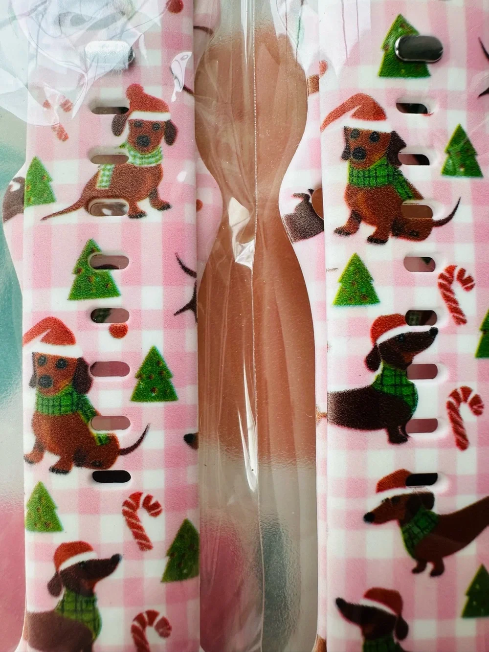 New Holiday Dachshund Pink Silicone iWatch Band - Festive Dachshund Dog Print